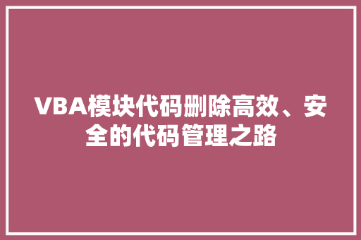 VBA模块代码删除高效、安全的代码管理之路