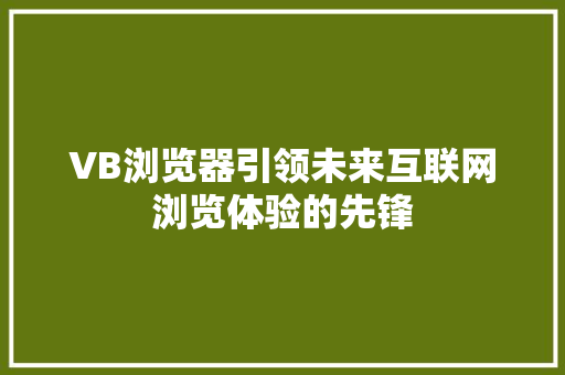 VB浏览器引领未来互联网浏览体验的先锋