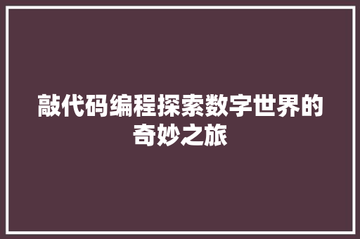 敲代码编程探索数字世界的奇妙之旅