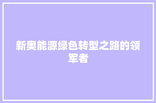 新奥能源绿色转型之路的领军者