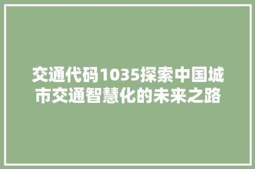 交通代码1035探索中国城市交通智慧化的未来之路  第1张