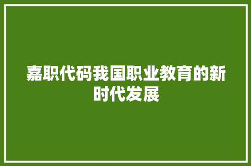 嘉职代码我国职业教育的新时代发展
