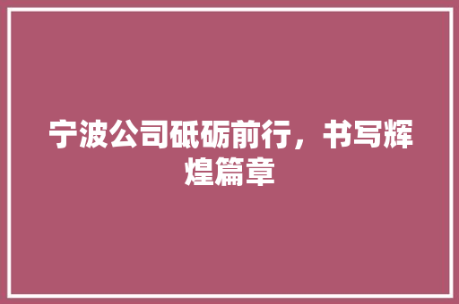 宁波公司砥砺前行，书写辉煌篇章
