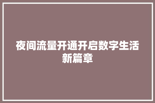 夜间流量开通开启数字生活新篇章