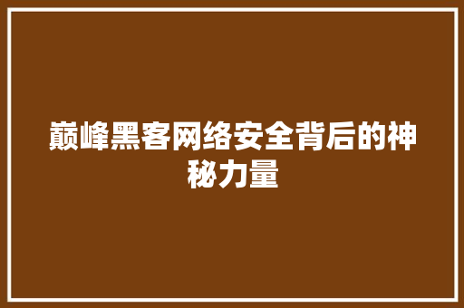 巅峰黑客网络安全背后的神秘力量