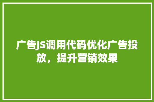 广告JS调用代码优化广告投放，提升营销效果