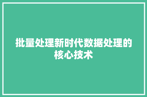 批量处理新时代数据处理的核心技术