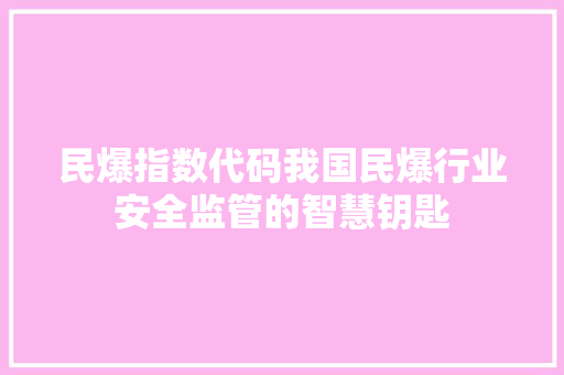 民爆指数代码我国民爆行业安全监管的智慧钥匙