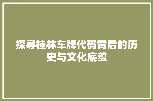 探寻桂林车牌代码背后的历史与文化底蕴