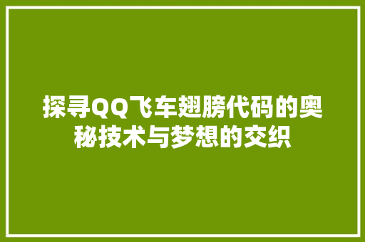 探寻QQ飞车翅膀代码的奥秘技术与梦想的交织