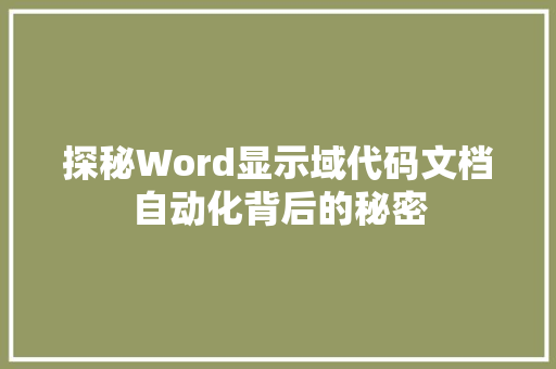 探秘Word显示域代码文档自动化背后的秘密
