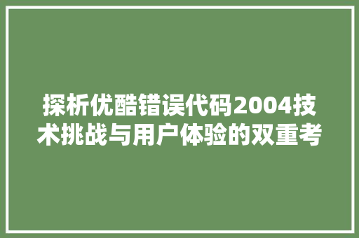 探析优酷错误代码2004技术挑战与用户体验的双重考验