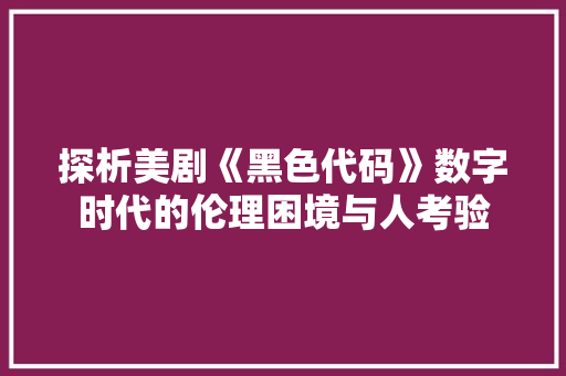 探析美剧《黑色代码》数字时代的伦理困境与人考验