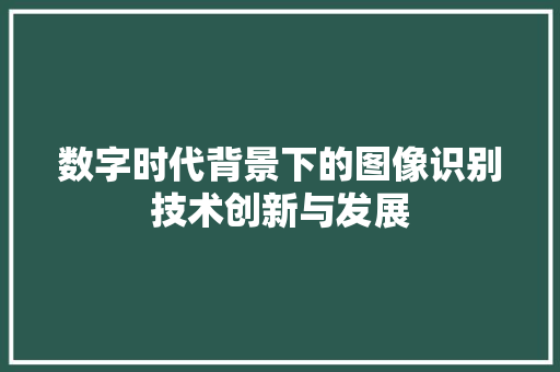 数字时代背景下的图像识别技术创新与发展