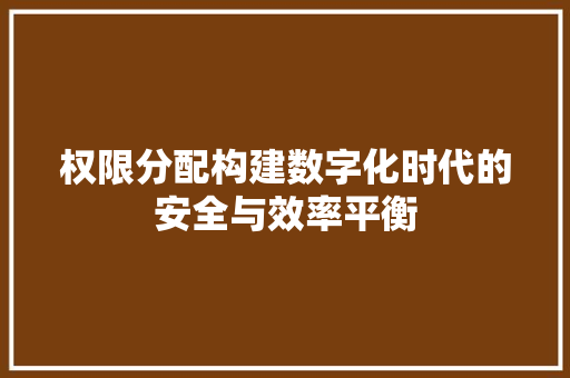 权限分配构建数字化时代的安全与效率平衡