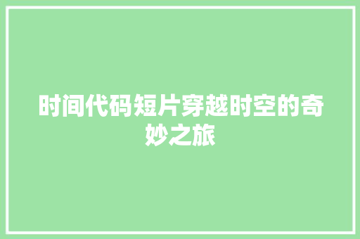 时间代码短片穿越时空的奇妙之旅