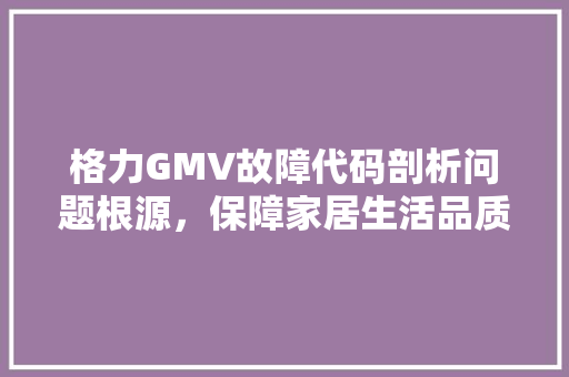 格力GMV故障代码剖析问题根源，保障家居生活品质