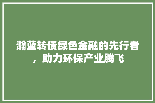 瀚蓝转债绿色金融的先行者，助力环保产业腾飞