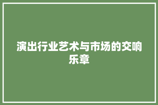 演出行业艺术与市场的交响乐章  第1张