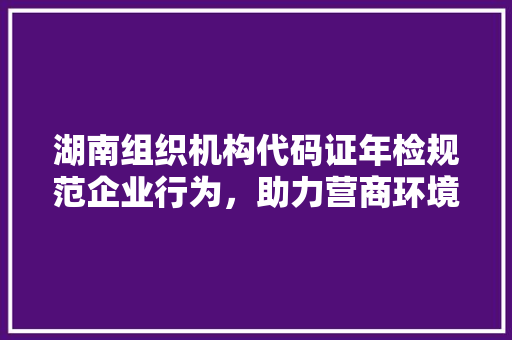 湖南组织机构代码证年检规范企业行为，助力营商环境优化