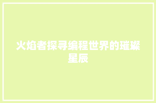 火焰者探寻编程世界的璀璨星辰