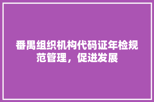 番禺组织机构代码证年检规范管理，促进发展