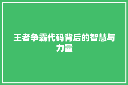 王者争霸代码背后的智慧与力量