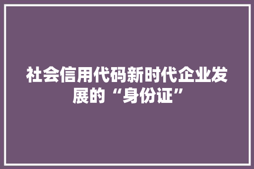 社会信用代码新时代企业发展的“身份证”  第1张