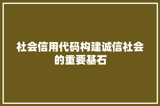 社会信用代码构建诚信社会的重要基石  第1张