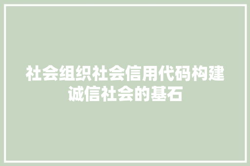 社会组织社会信用代码构建诚信社会的基石  第1张