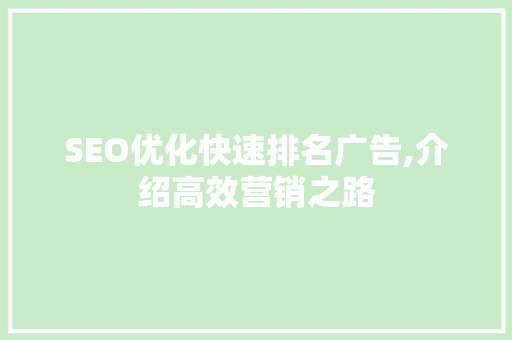 SEO优化快速排名广告,介绍高效营销之路