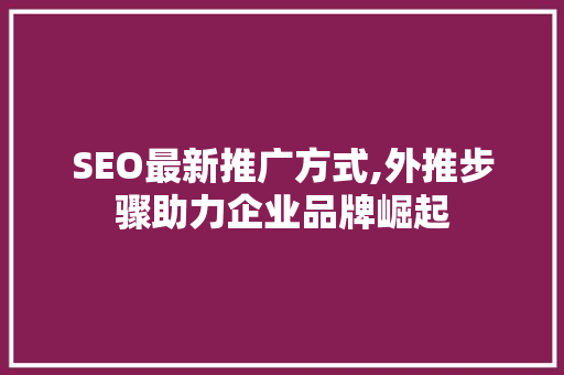 SEO最新推广方式,外推步骤助力企业品牌崛起