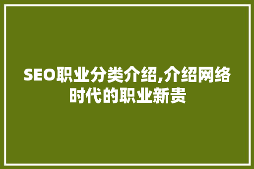 SEO职业分类介绍,介绍网络时代的职业新贵  第1张