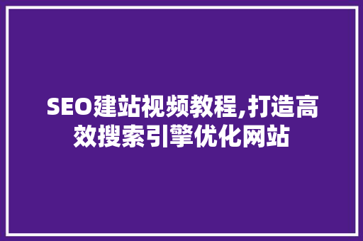 SEO建站视频教程,打造高效搜索引擎优化网站